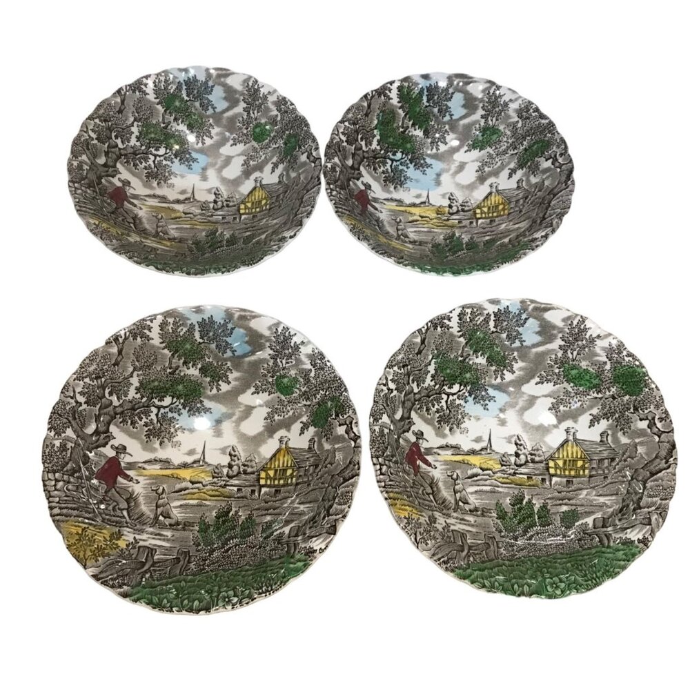 Set Of 4 Myott The Hunter Bowls Made In England 6.5" Diameter Permanent Colours